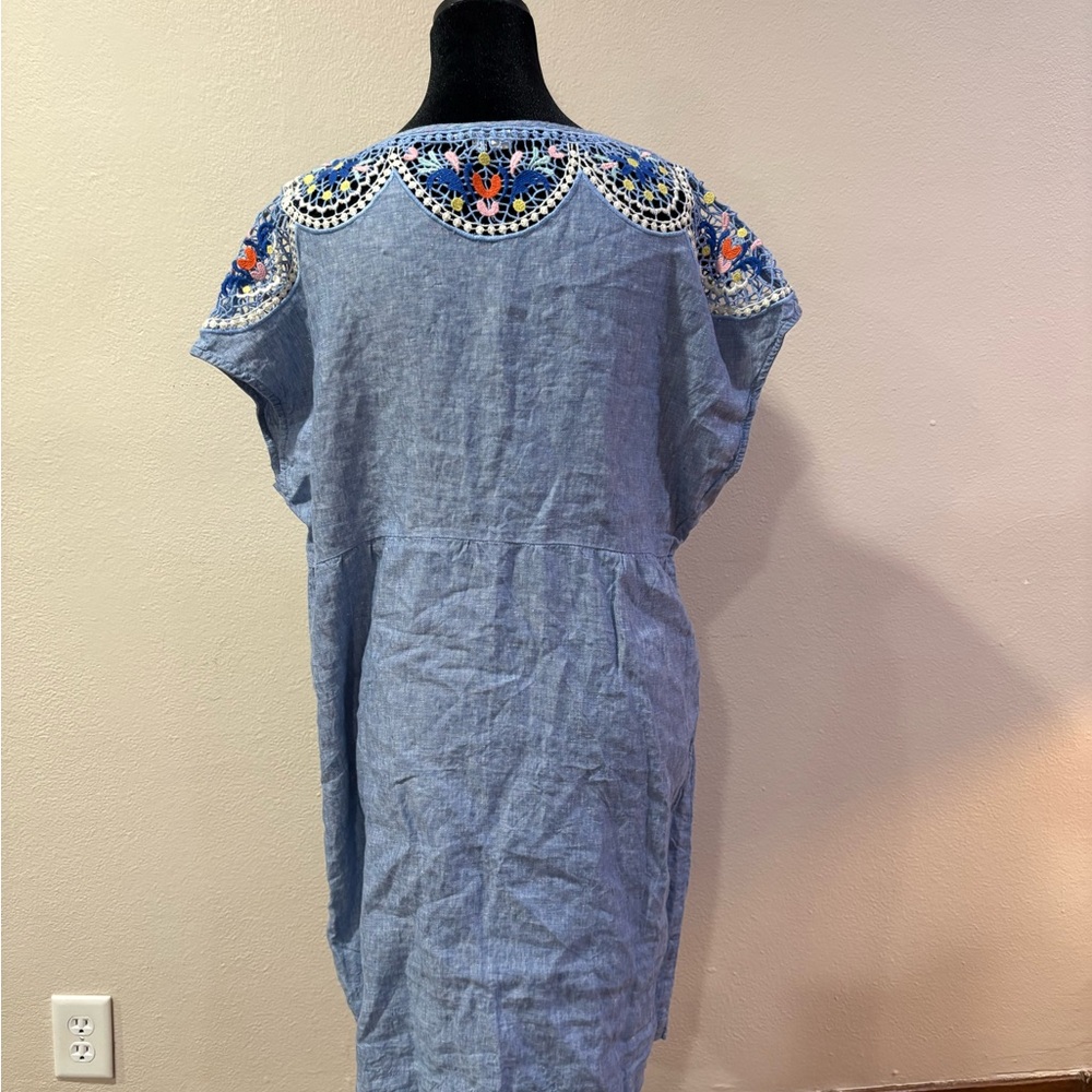 Boden Blue Embroidered Dress with Pockets - Picture 3 of 6
